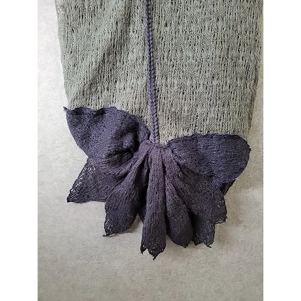 MADISON 88 Blue & Gray Fine Knit Scarf Wearable Art Flower Bow Soft Cottage Core